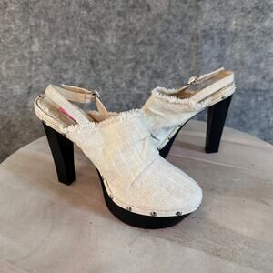 Alice + Olivia for Payless Linen Blend Platform Heels Size 8 Studded Ankle Strap